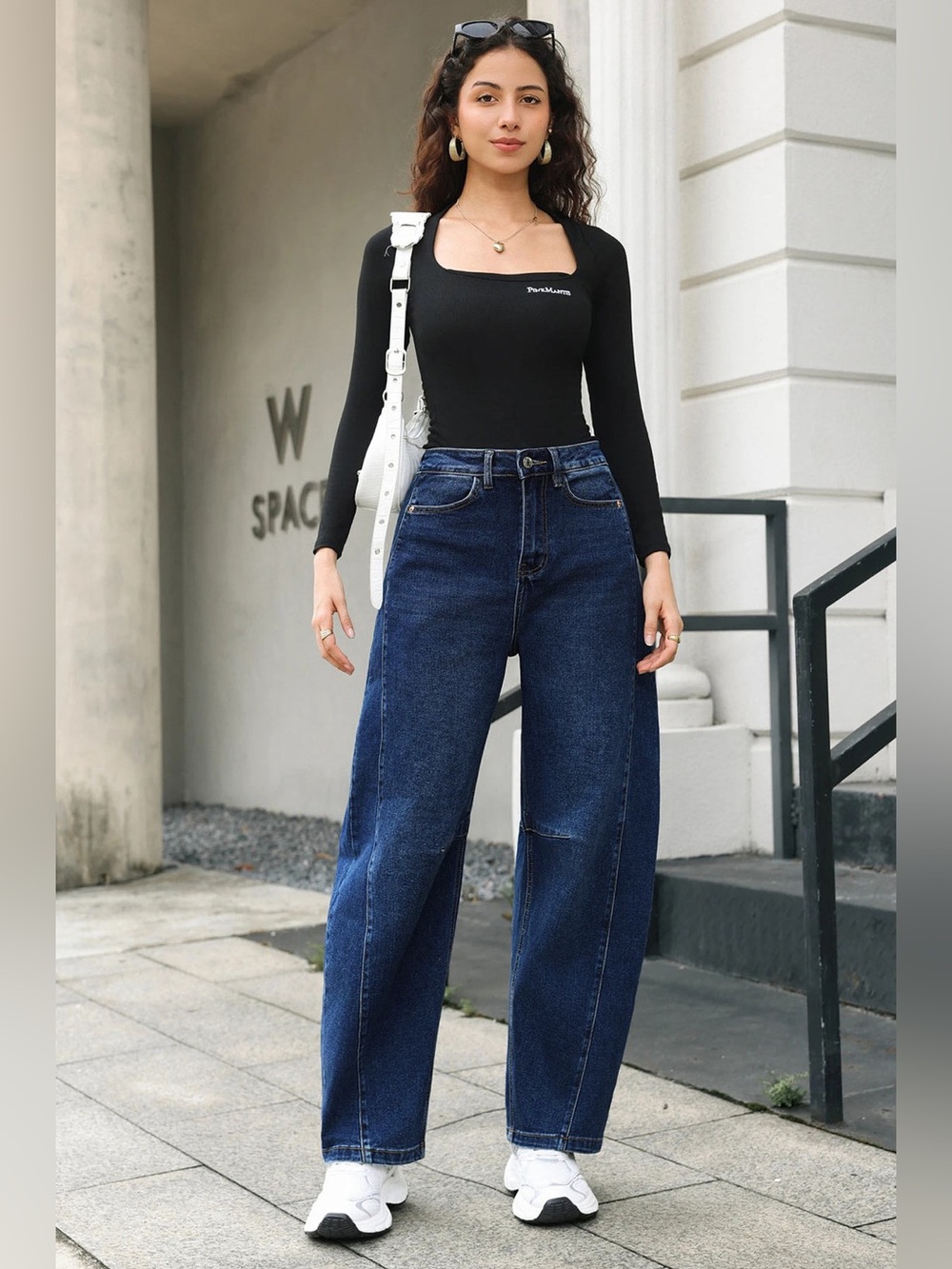 RUNI RELAXED BALLOON FIT DENIM JEANS-DARK BLUE